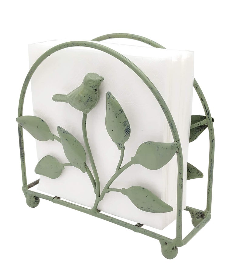 Owlgift Cast Iron Bird & Tree Classic Napkin Holder/Tabletop Freestanding Tissue Dispenser, Rustic Green - Image 1